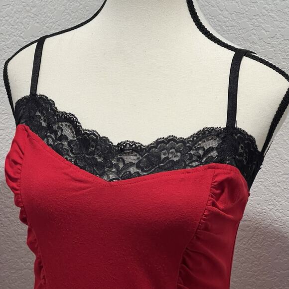 Vintage Cache Women’s Lacey Cami Tank Red Ruched Whimsigoth 90s Y2K Fairy Medium - Picture 2 of 7